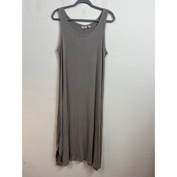 LOGO Sz M Lori Goldstein Modal Tank Dress Taupe Grey Flowy Dress - Picture 1 of 6